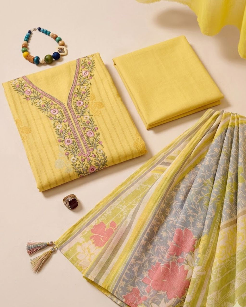 Arylide Yellow Muslin Digital Print Embroidered Bloom Story