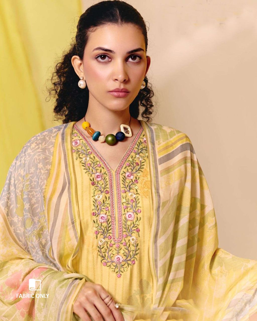 Arylide Yellow Muslin Digital Print Embroidered Bloom Story