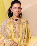 Arylide Yellow Muslin Digital Print Embroidered Bloom Story