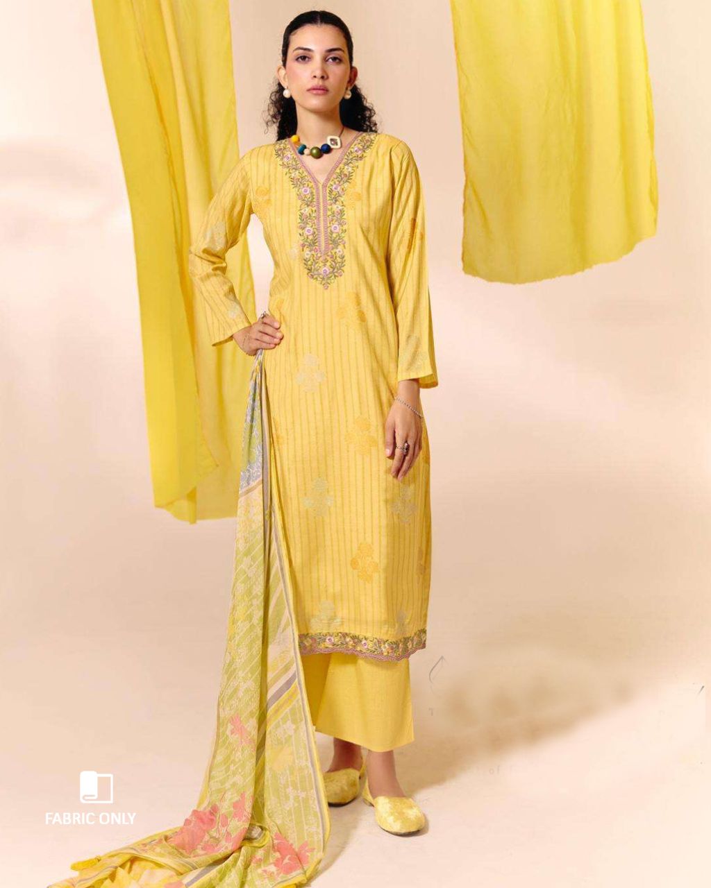 Arylide Yellow Muslin Digital Print Embroidered Bloom Story
