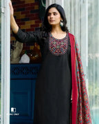 Chaos Black Heavy Cotton Beads And Pearl Patch Work Unstitched Dress Material