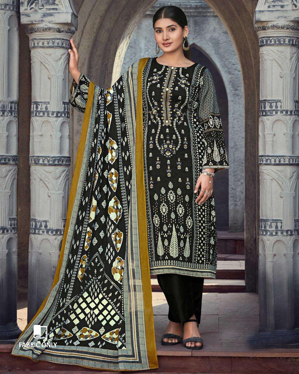 Black Metal Jam Satin Digital Print Unstitched Dress Material