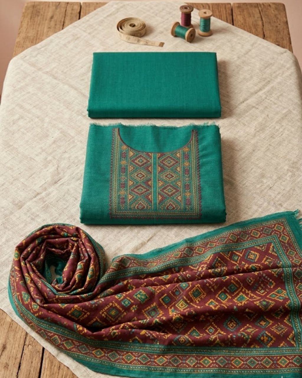 Persian Green Heavy Cotton Beads And Pearl Patch Work An Ode to Elegance