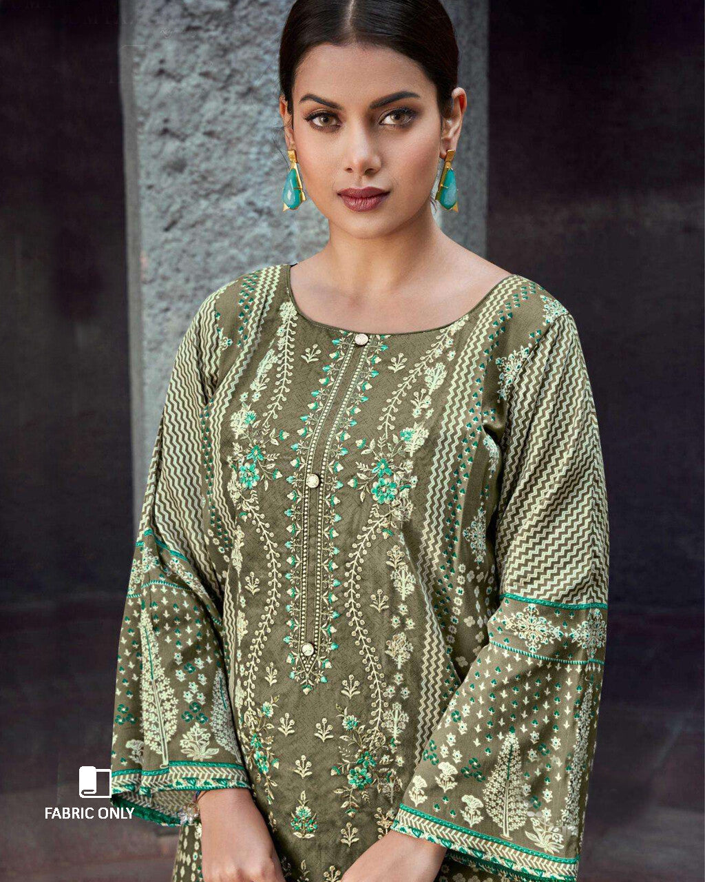 Woodland Green Jam Satin Digital Print Unstitched Dress Material