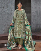 Woodland Green Jam Satin Digital Print Unstitched Dress Material