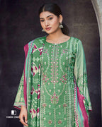 Adventurine Green Jam Satin Digital Print Unstitched Dress Material