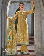 Brown Butter Yellow Jam Satin Digital Print Unstitched Dress Material