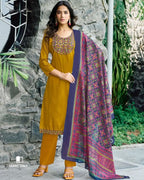 Illuminate Me Yellow Heavy Cotton Beads And Pearl Patch Work Unstitched Dress Material