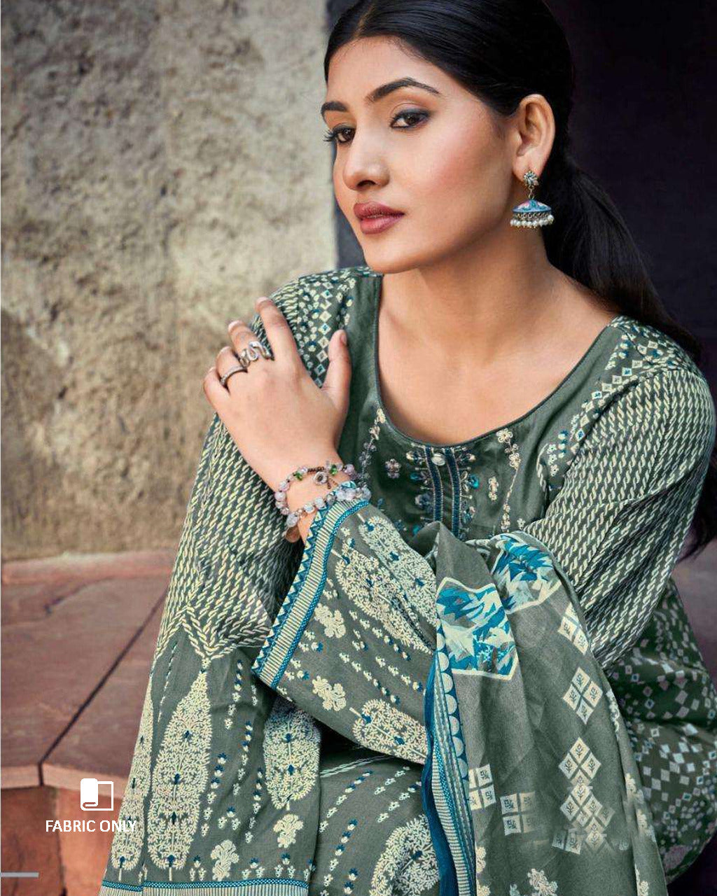 Heritage Park Grey Jam Satin Digital Print Unstitched Dress Material