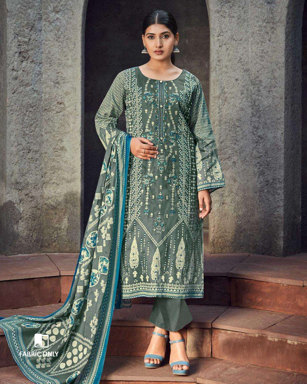 Heritage Park Grey Jam Satin Digital Print Unstitched Dress Material