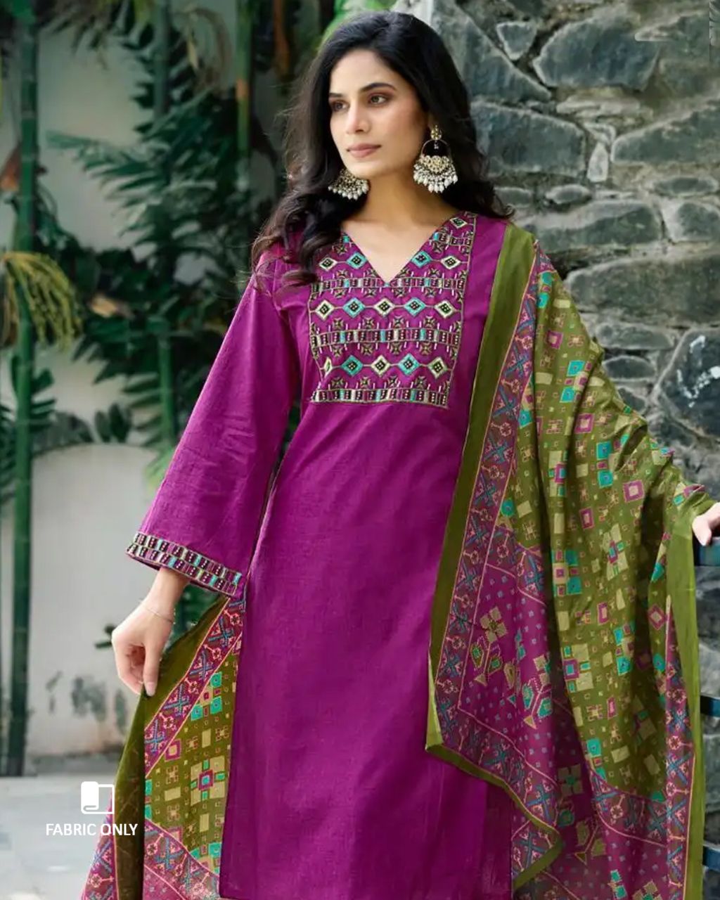 Bane of Royalty Purple Heavy Cotton Beads And Pearl Patch Work Unstitched Dress Material