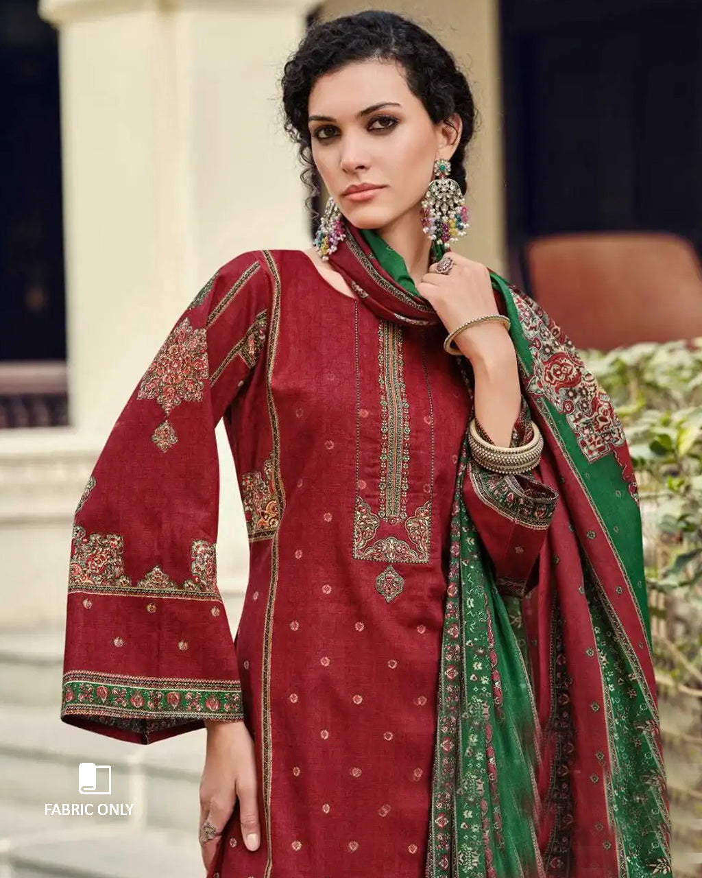 Old Brick Viscose Lawn Cotton Digital Print Unstitched Dress Material