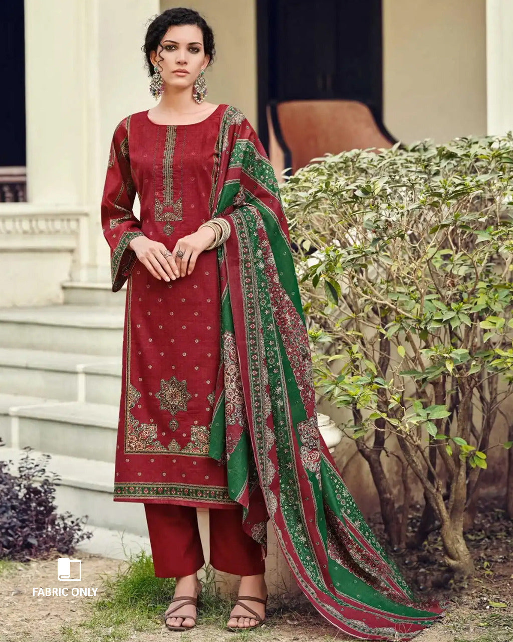 Old Brick Viscose Lawn Cotton Digital Print Unstitched Dress Material