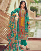 Tropical Tree Green Modal Viscose Muslin Unstitched Dress Material