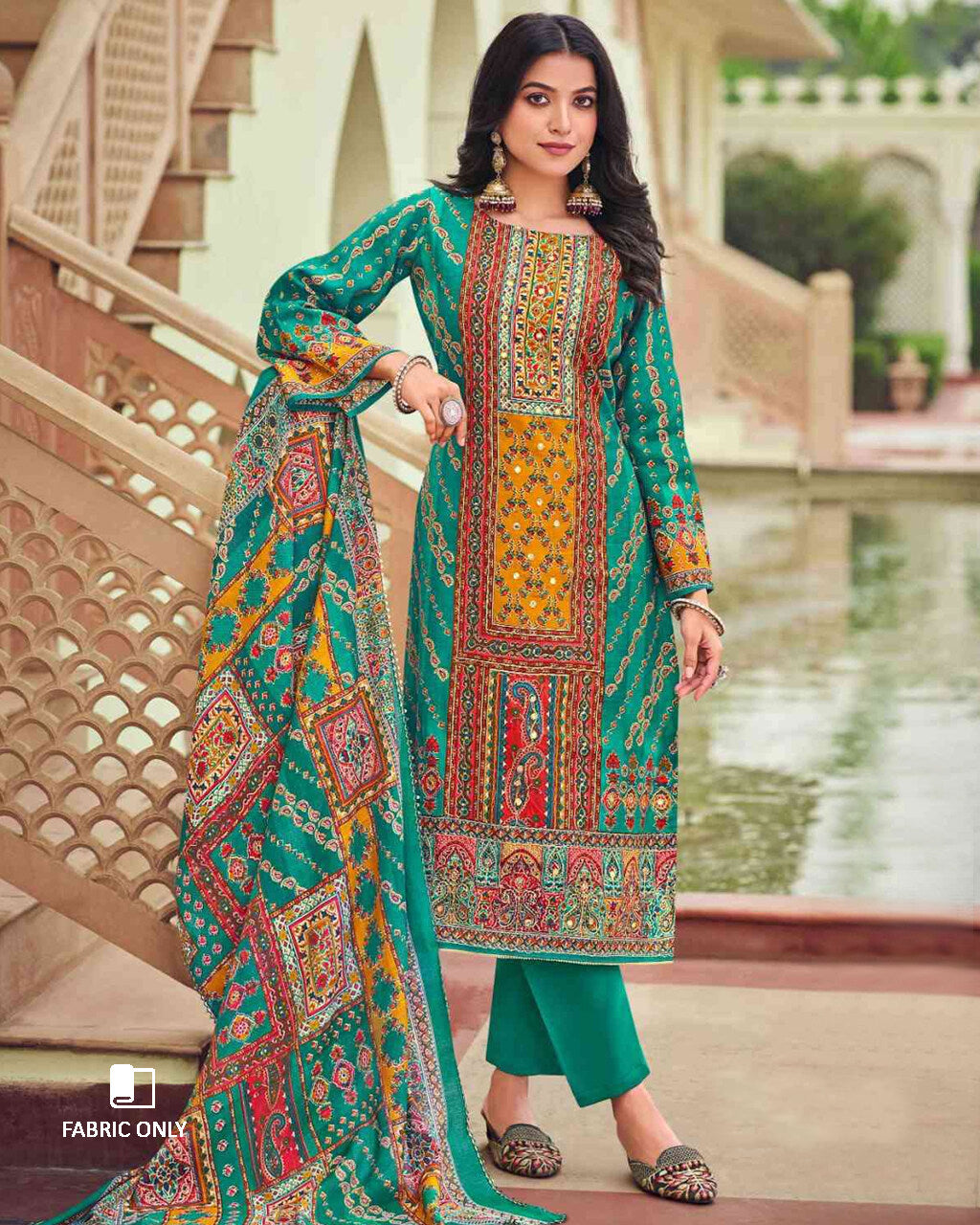 Tropical Tree Green Modal Viscose Muslin Unstitched Dress Material