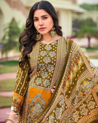 Spicy Mustard Green Modal Viscose Muslin Silk Unstitched Dress Material