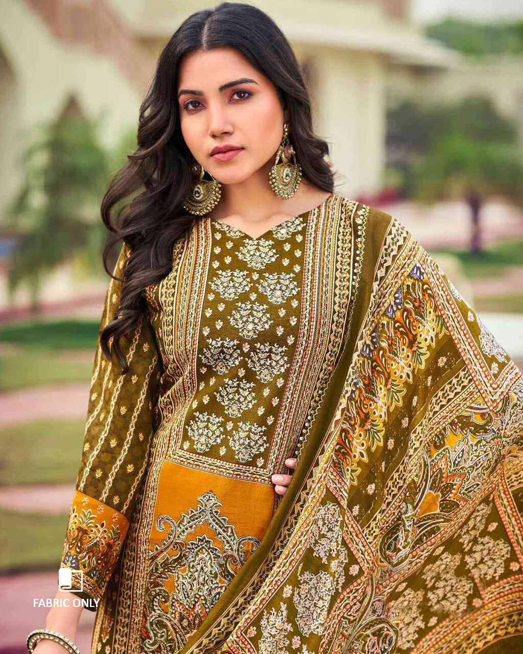 Spicy Mustard Green Modal Viscose Muslin Silk Unstitched Dress Material