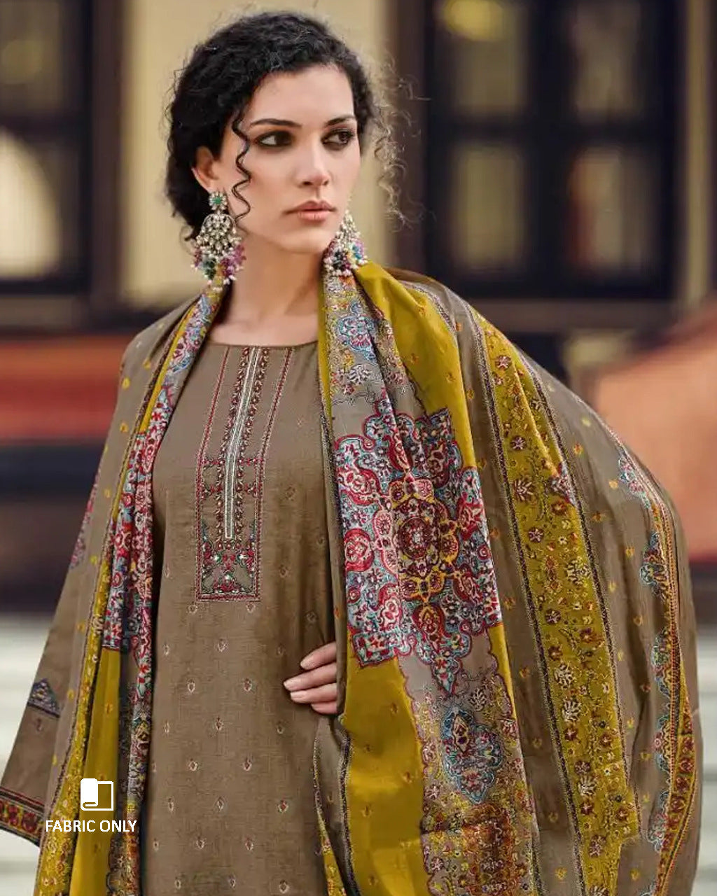 Alpha Brown Viscose Lawn Cotton Digital Print Unstitched Dress Material