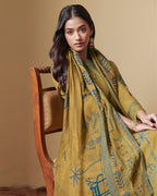 Fluor Spar Yellow Digital Printed Pashmina Pitaa And Mirror Work Unstitched Dress Material