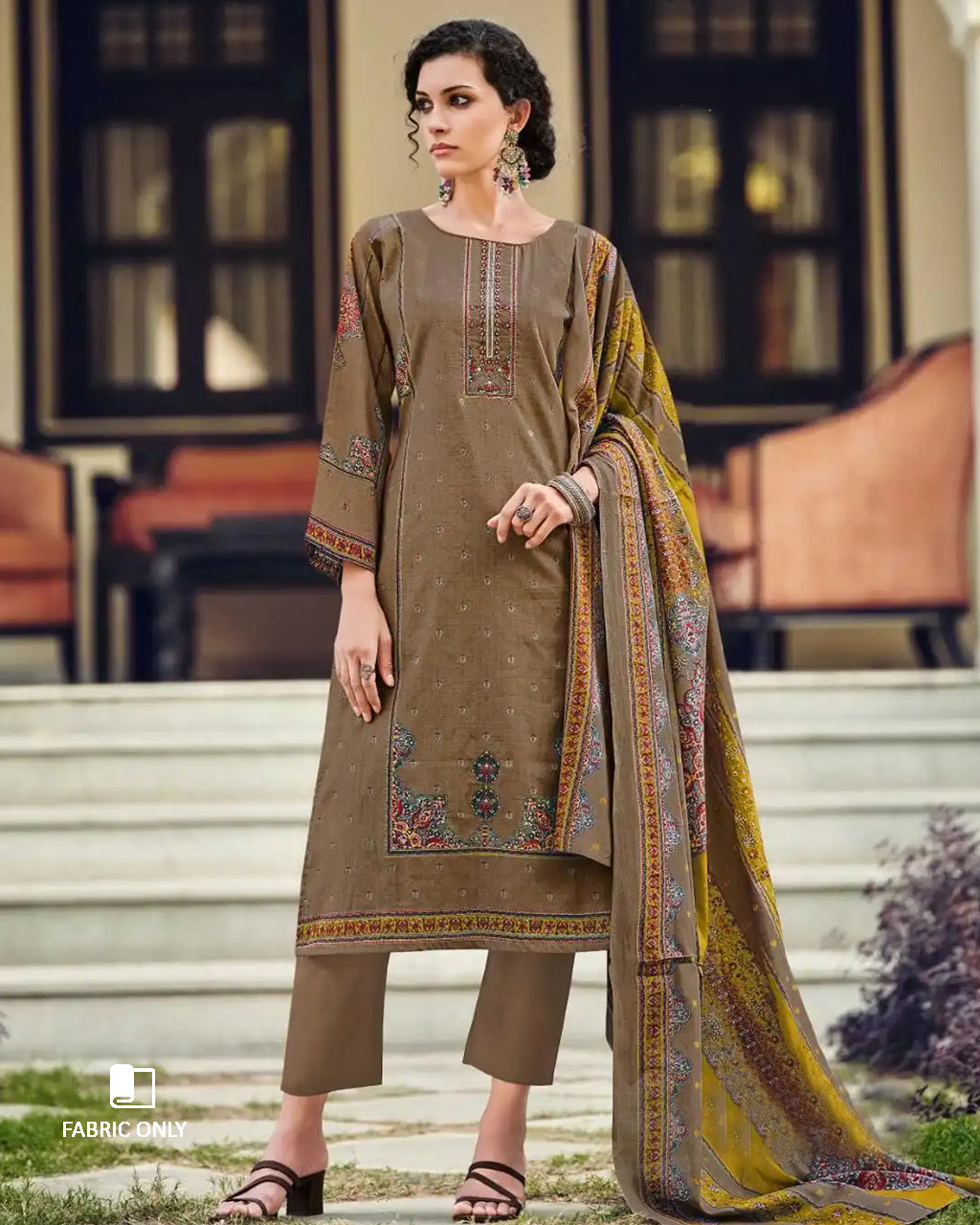 Alpha Brown Viscose Lawn Cotton Digital Print Unstitched Dress Material