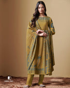 Fluor Spar Yellow Digital Printed Pashmina Pitaa And Mirror Work Unstitched Dress Material