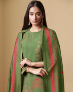 Peeled Asparagus Green Digital Printed Pashmina Pitaa And Mirror Work Unstitched Dress Material