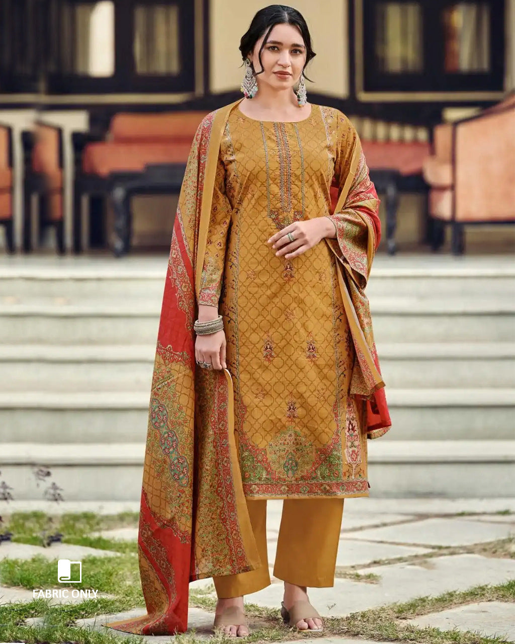 Thai Mango Orange Viscose Lawn Cotton Digital Print Unstitched Dress Material