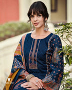 Downriver Blue Viscose Lawn Cotton Digital Print Unstitched Dress Material