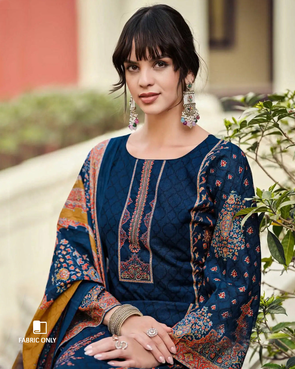 Downriver Blue Viscose Lawn Cotton Digital Print Unstitched Dress Material