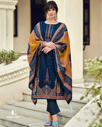 Downriver Blue Viscose Lawn Cotton Digital Print Unstitched Dress Material