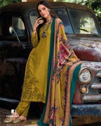 Sheen Gold Pashmina Designer Applique Work Unstitched Dress Material