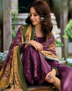 Venusian Purple Pashmina Designer Applique Work Unstitched Dress Material