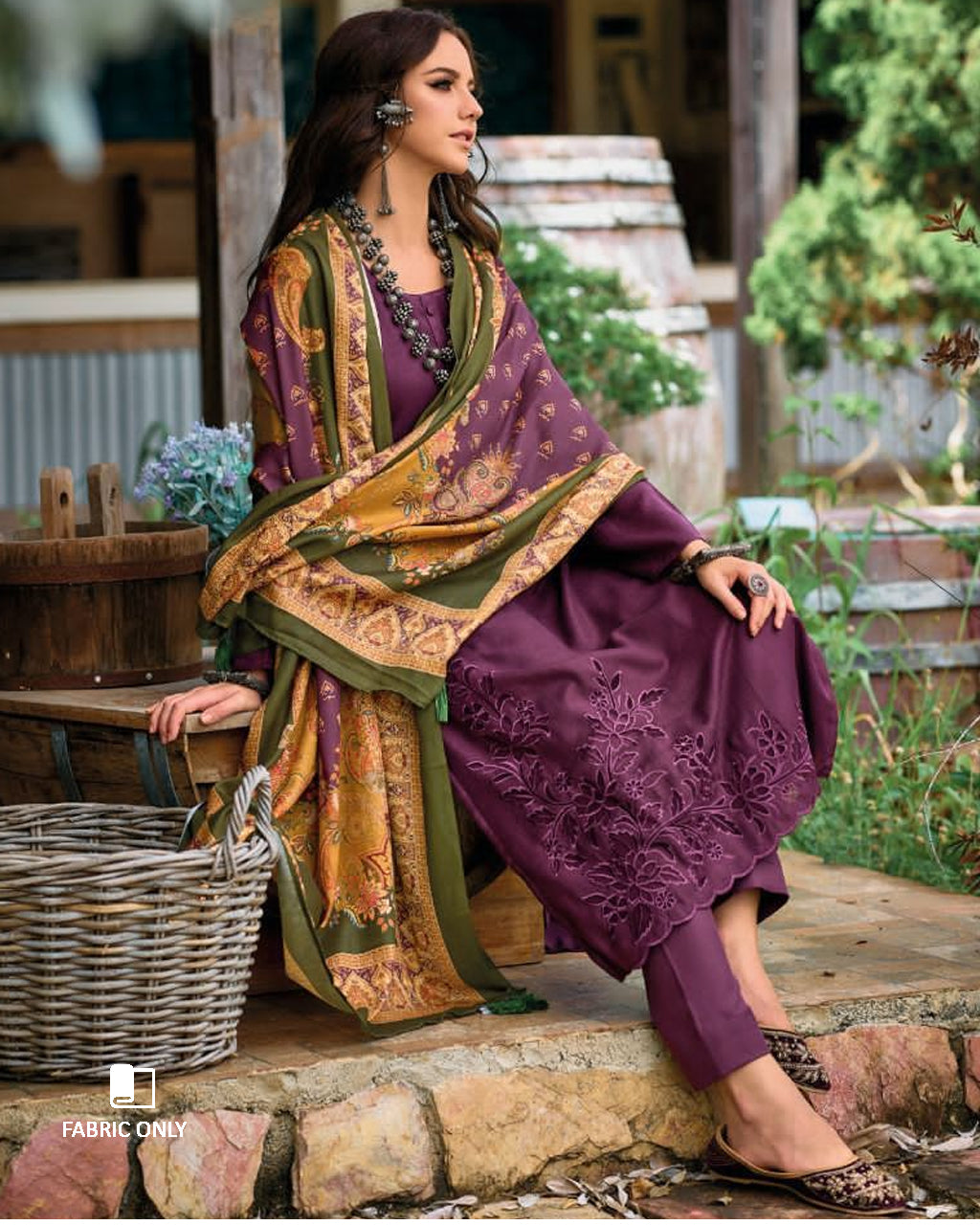 Venusian Purple Pashmina Designer Applique Work Unstitched Dress Material
