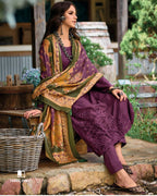 Venusian Purple Pashmina Designer Applique Work Unstitched Dress Material