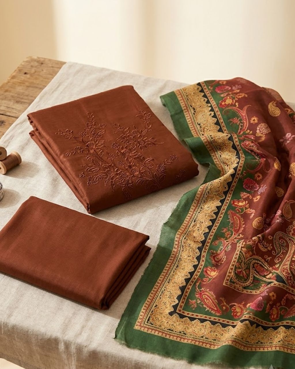 Beer Glazed Bacon Brown Wonderful Pashmina Designer Applique Work
