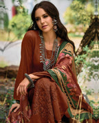 Beer Glazed Bacon Brown Wonderful Pashmina Designer Applique Work Unstitched Dress Material