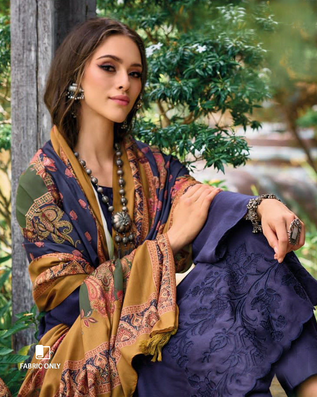 Aurora Splendor Blue Pashmina Designer Applique Work Unstitched Dress Material