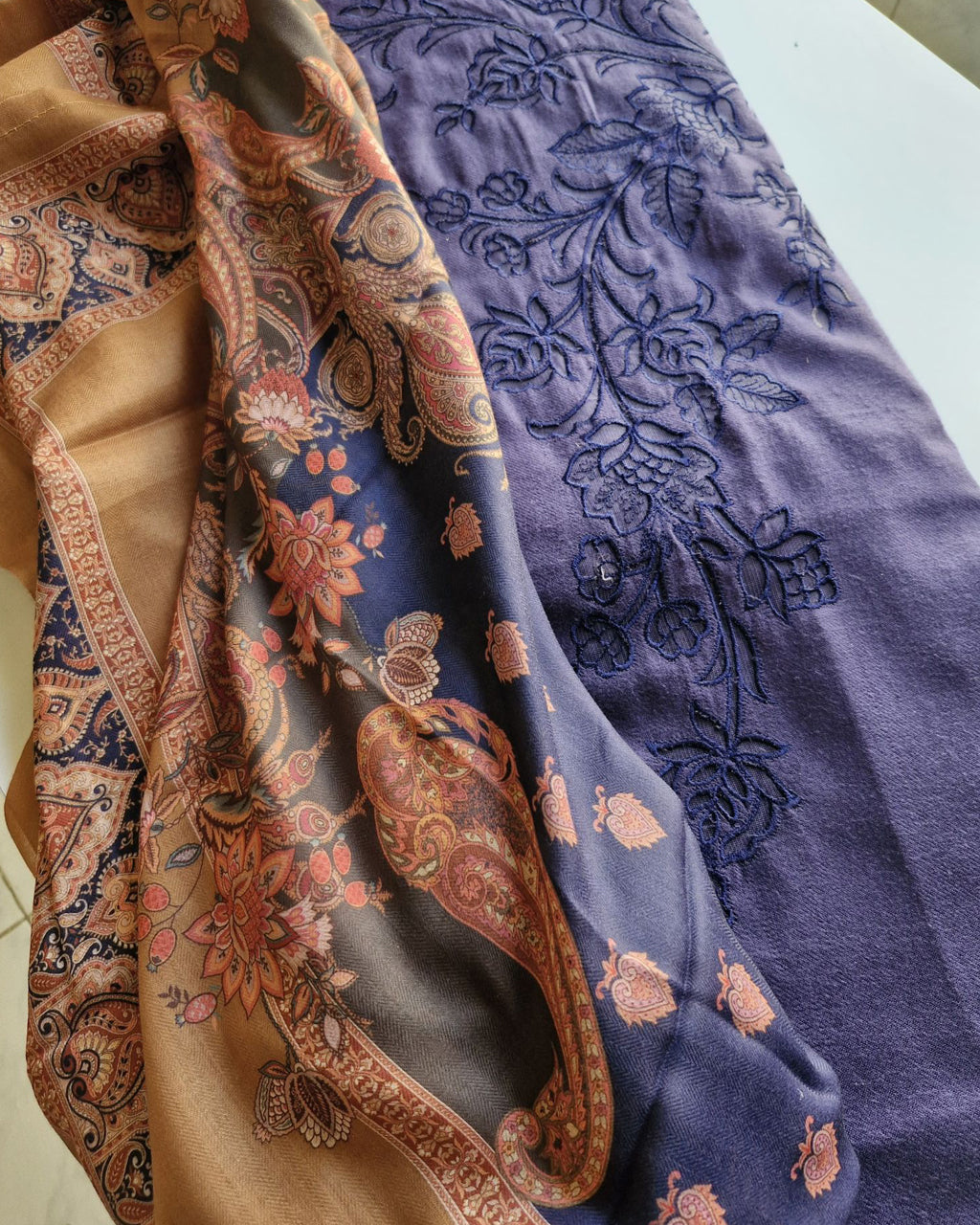 Aurora Splendor Blue Pashmina Designer Applique Work Unstitched Dress Material