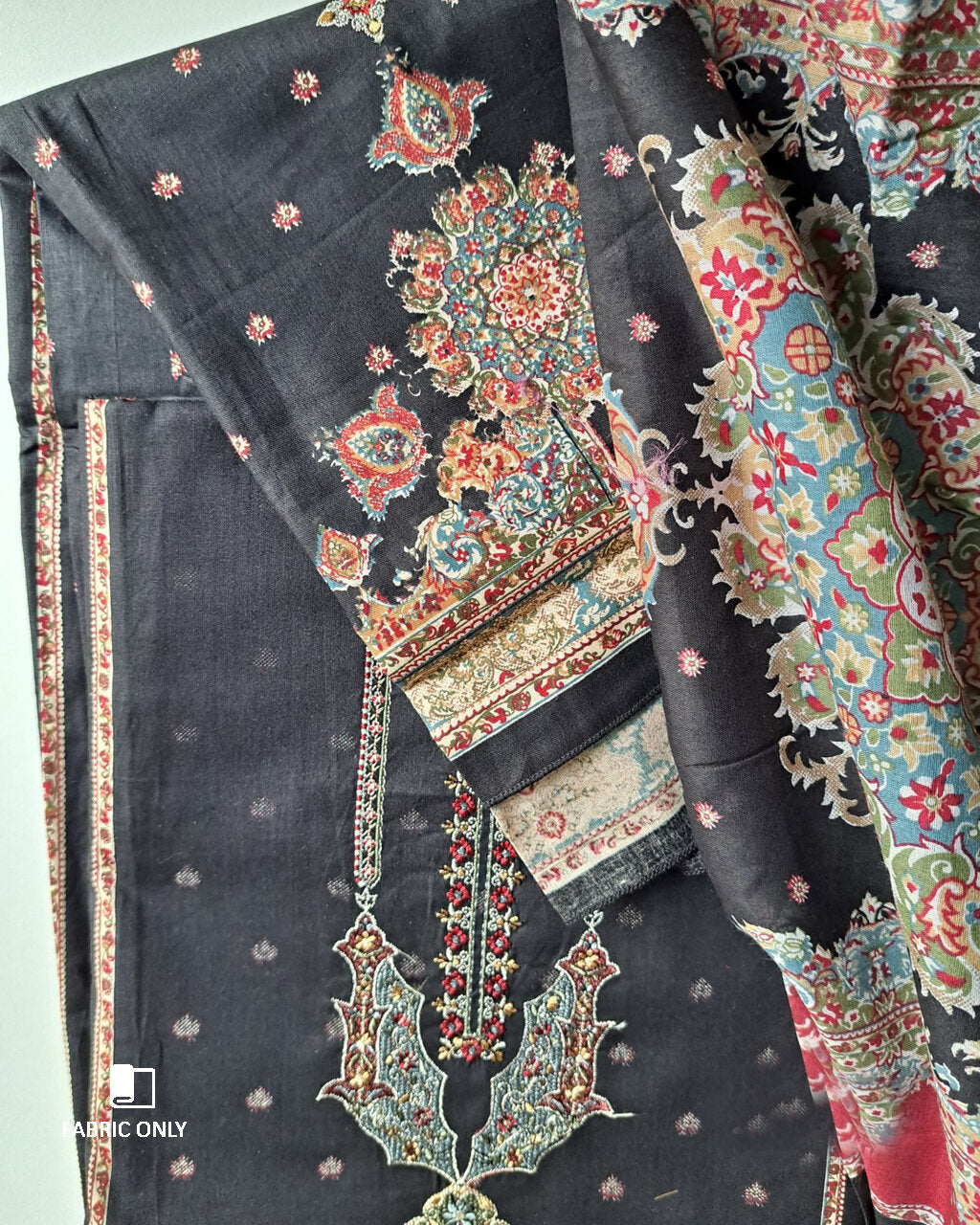 Accursed Black Viscose Lawn Cotton Digital Print Unstitched Dress Material