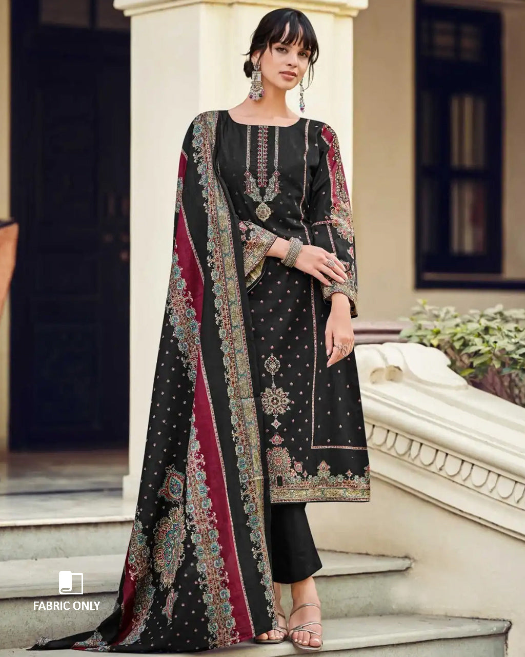 Accursed Black Viscose Lawn Cotton Digital Print Unstitched Dress Material