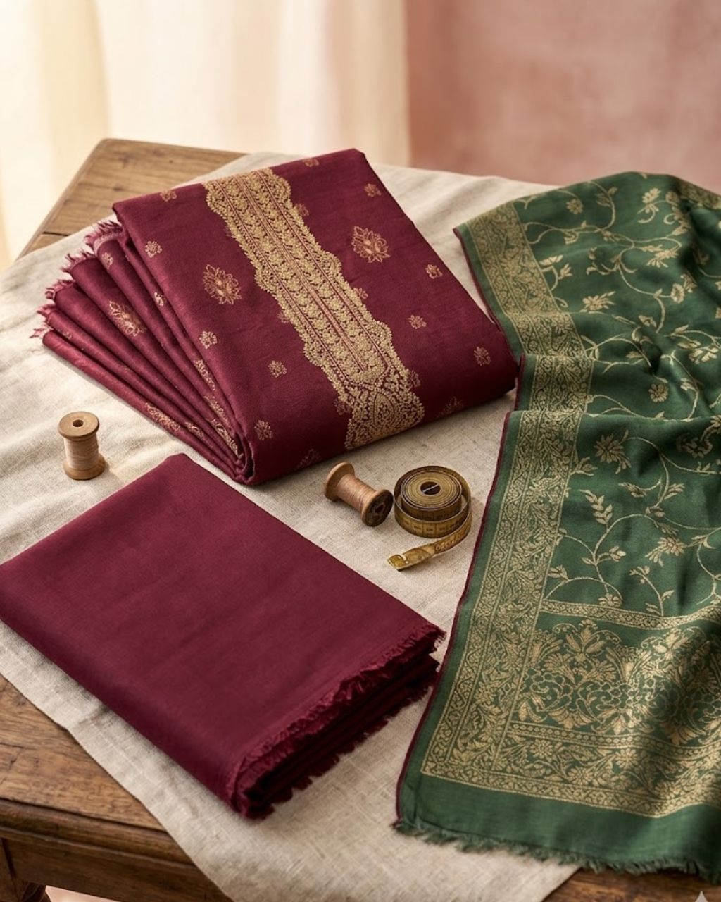 Carambar Maroon Pure Viscose Pashmina Festive Jacquard Signature Set