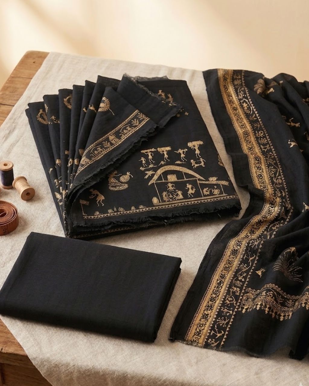 Ebony Clay Black Digital Printed Pashmina Mirror Work Signature Assortment