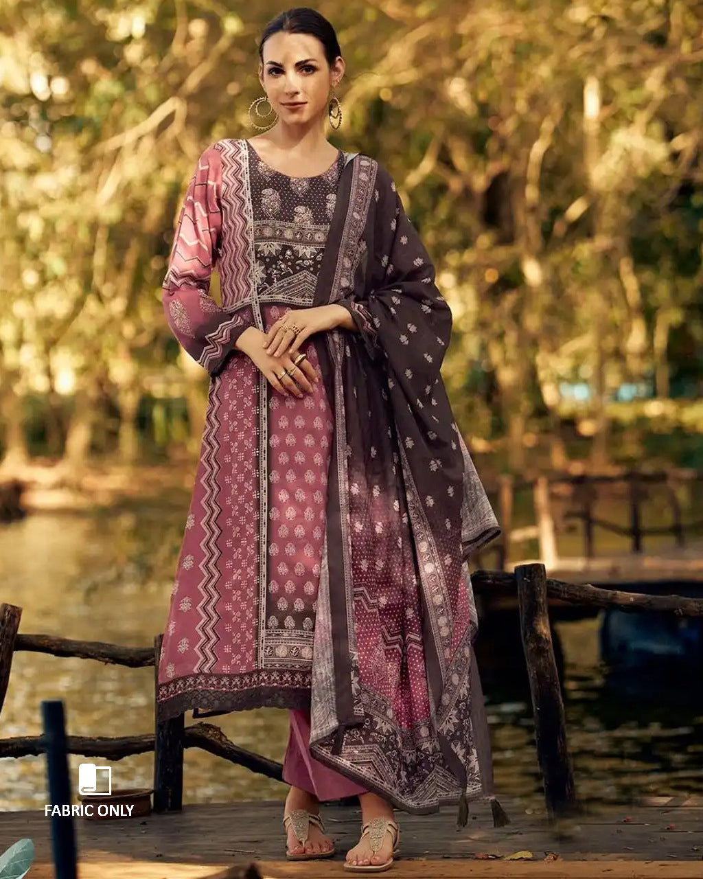 Azuki Bean Pink Jam Cotton Unstitched Dress Material