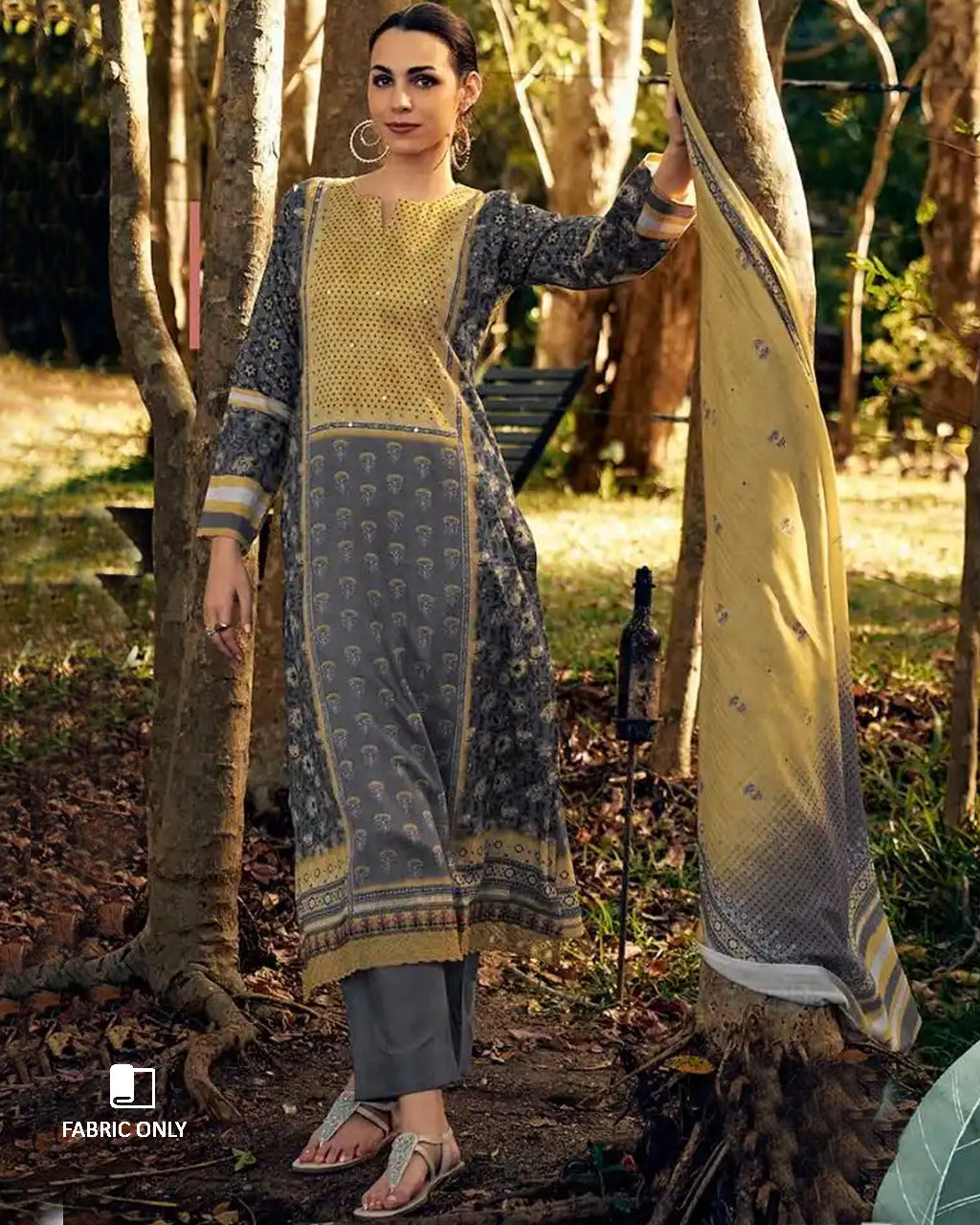 Emu Grey Pure Jam Cotton Unstitched Dress Material