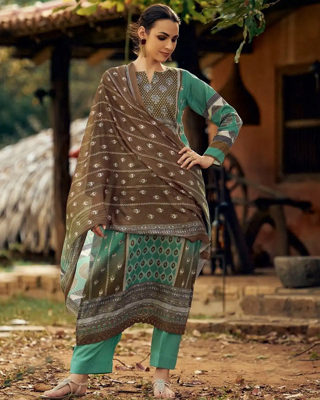 Verdant Green Jam Cotton Digital Print Elegance