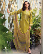 Blockchain Gold Jam Cotton & Bemberg Chiffon Unstitched Dress Material