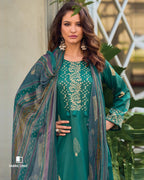 Surfie Green Jam Cotton & Bemberg Chiffon Unstitched Dress Material