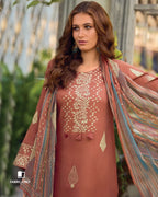 Deep Chestnut Brown Jam Cotton & Bemberg Chiffon Unstitched Dress Material