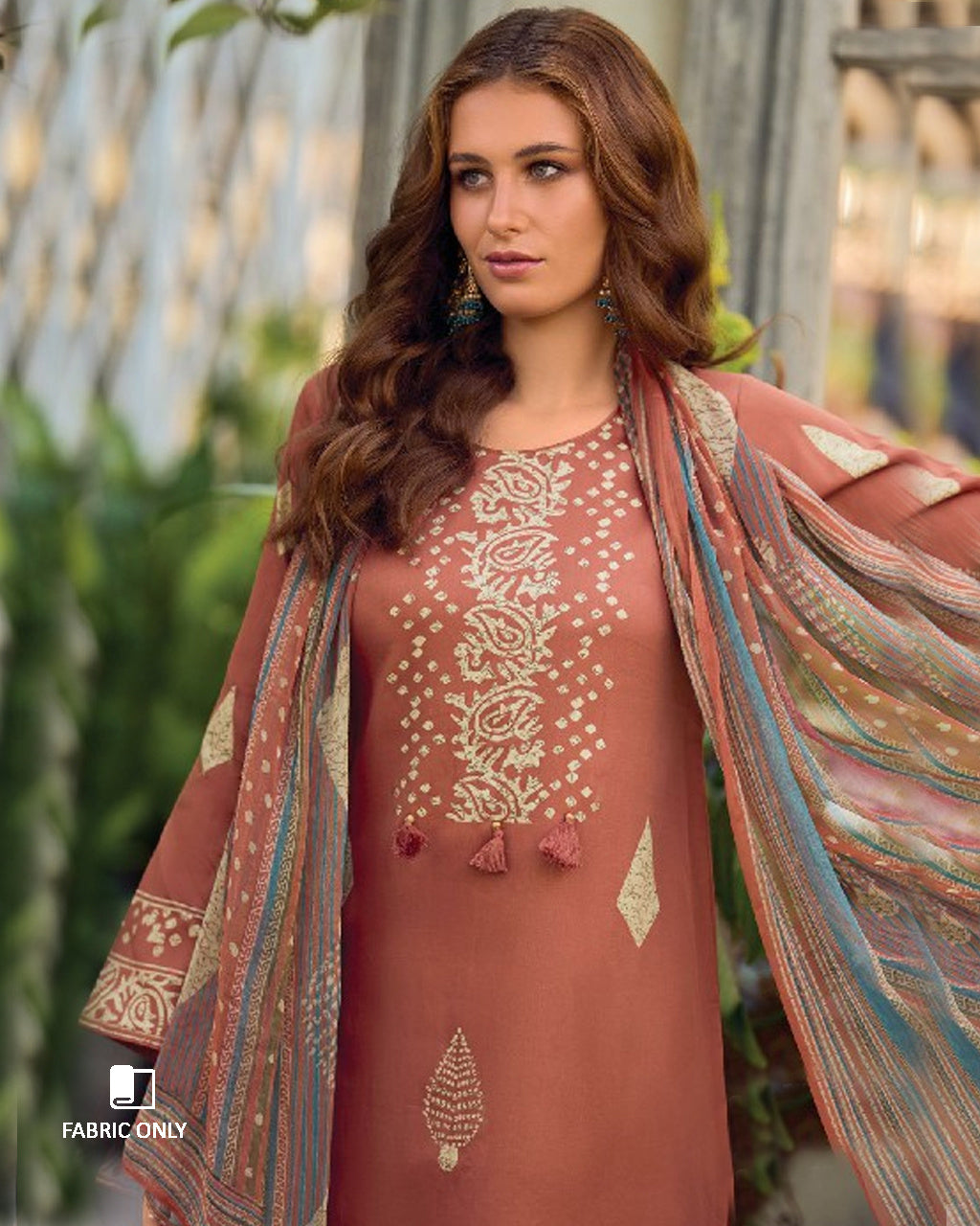 Deep Chestnut Brown Jam Cotton & Bemberg Chiffon Unstitched Dress Material