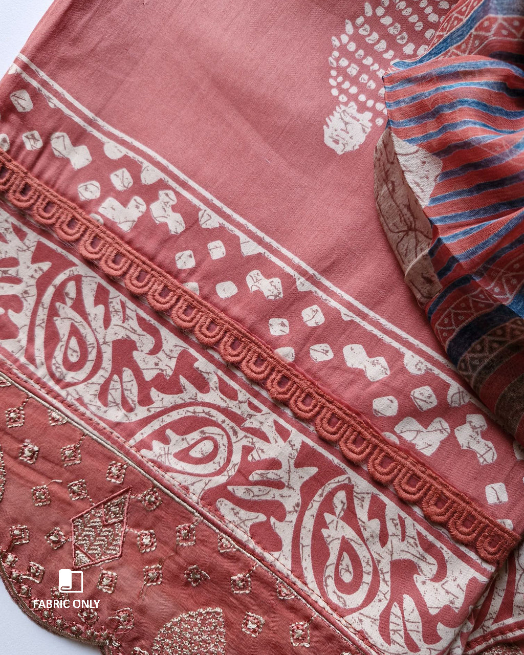 Deep Chestnut Brown Jam Cotton & Bemberg Chiffon Unstitched Dress Material